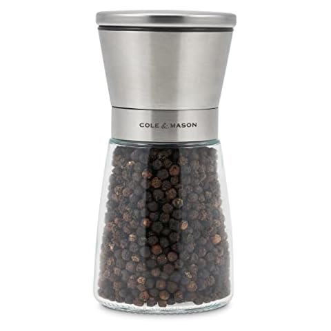 Cole & Mason Sunderland 5.5" Pepper Mill Set for Black Peppercorns - Aesthetic Pepper Mills - Kitchen & Home Essentials - Refillable Pepper Mill Grinder - Glass Spice Mills Cover