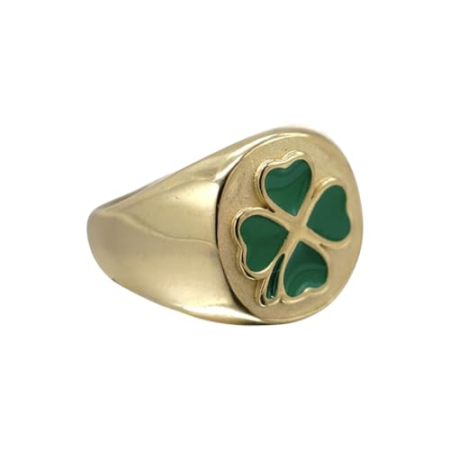 Mens Womes Gold Plated Irish 4 Four Leaf Clover Shamrock Ring Size 8 Male Jewelry Accessories Streetwear Modern Fashion for Everyday Use Special Occasions