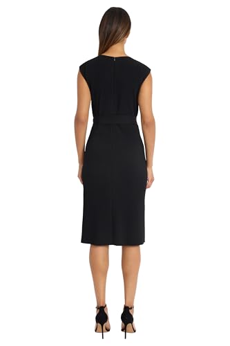 Maggy London Women's Midi Sheath Cap Sleeves-Self-tie Belt-Textured Rib-Knit Fabric-Versatile Cocktail Dress3