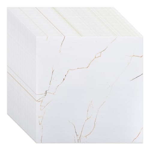 40 Pcs Self Adhesive Floor Tiles, 30 x 30 cm Peel and Stick Floor Tiles, White Stick On Floor Tiles Waterproof, PVC Vinyl Floor Tiles Bathroom Kitchen Living Room Office