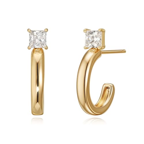FETTERO Gold Hoop Earrings for Women, 14K Gold Plated Open C Shape Hoops Lightweight Chunky Gold Earrings, Hypoallergenic Gold Earrings for Women Ear Piercing Jewelry Gifts