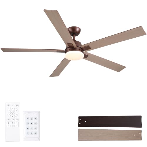 Image of Rayqueen 60 Inch Brown Ceiling Fans with Lights and Remote,Includes Downrod