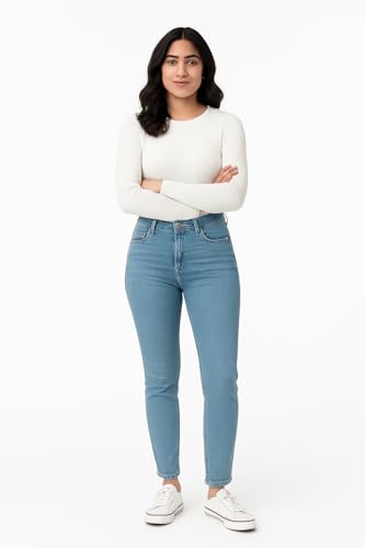 Image of DHYANAM Cotton Denim Jeans for Women - Classic Skinny Fit & Ankle Length Bottom Wear Ladies Outfit