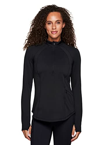 Rbx Women's Lightweight Fleece Lined 1/4 Zip Pullover Running Shirt Pocket Black M #TOP4
