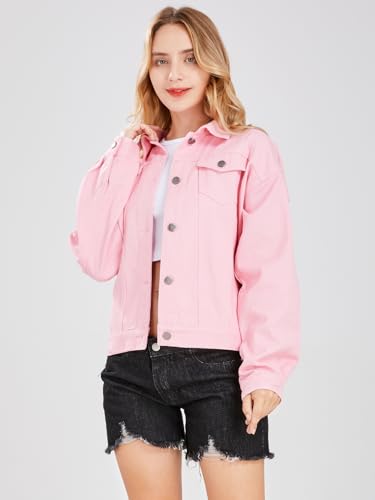 ebossy Women's Candy Color Denim Jacket Relaxed Fit Casual Jean Trucker Jacket4