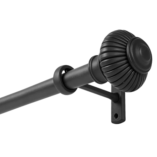 Heavy Duty Steel Curtain Rod Adjustable 32-240 Inches 1 Inch Diameter Curtain Rod for Wide Windows - Black Space-Saving Design with Brackets