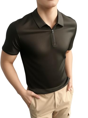 Image of Mack Jonney Ribbed |Regular Fit | Half Sleeves 100% Cotton Polo Neck Self Design with Zip T-Shirt for Men-M826