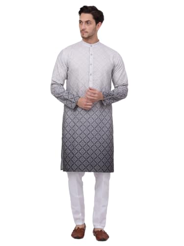 Image of Jompers Thread Work & Sequin Embellished Printed Kurta Set for Men Cotton Blend