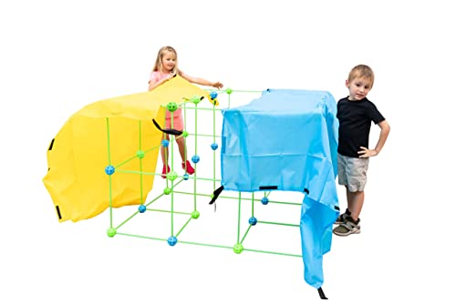 Funphix Fort Building Kit for Kids | Kids Fort Building Indoor Playhouse Fort Building Set of 154 pcs - Supersized Glow in The Dark Fort with Balls and Sticks Building Set + 4 Sheets
