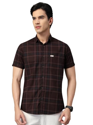 Image of Majestic Man Men's Slim Fit Premium Pure Cotton Plaid Check Half Sleeve Casual Shirt