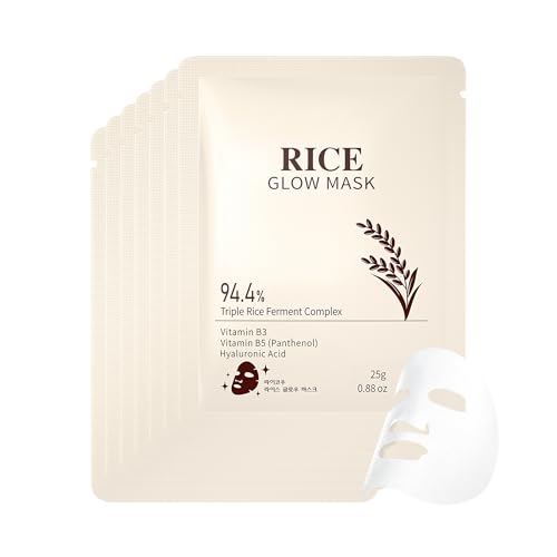 Image of 7 Pack Rice Glow Mask, Rejuvenating Clarity Collagen Essence Facial Mask with 94.4% Triple Rice Ferment Complex & Hyaluronic Acid, Soft Skin-Fitting Mask Deeply Hydrated Skin