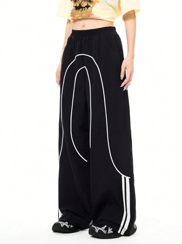 Womens Wide Leg Cargo Pants Y2k Baggy Parachute Sweatpants Casual Streetwear Loose Rave Pants3