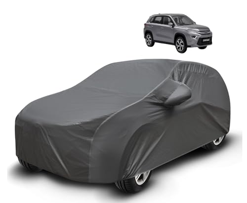 Image of Auto Hub Waterproof Car Cover Compatible with Hyryder with Mirror Pockets, Soft Cotton Lining, Hyryder Car Cover Waterproof, Grey