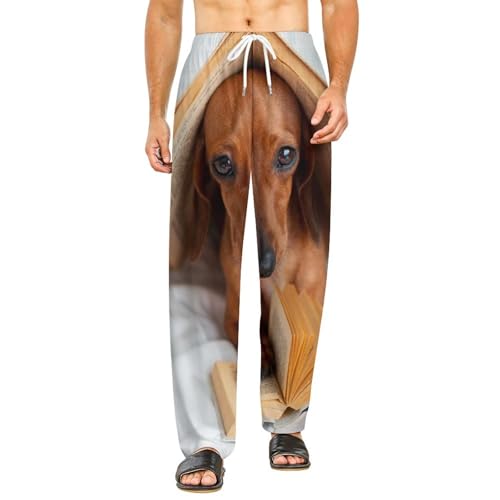 Bas de pyjama femme long taille S - Pantalon de détente avec poches motif lecture du chien