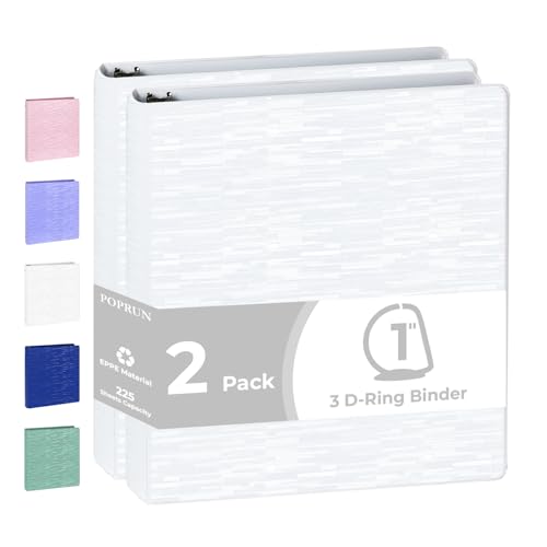 POPRUN 3 D Ring Binder 1 Inch, PVC-Free, Holds 225 Sheets of...