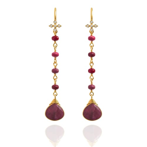 Ruby Earrings for Women in Heart Long Chain Dangle Shape