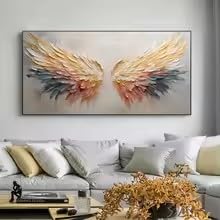 LMAIWANG Peinture à l'huile abstraite d'ailes d'ange sur toile, art coloré des ailes texturées, décoration murale minimaliste et moderne pour salon (80 x...