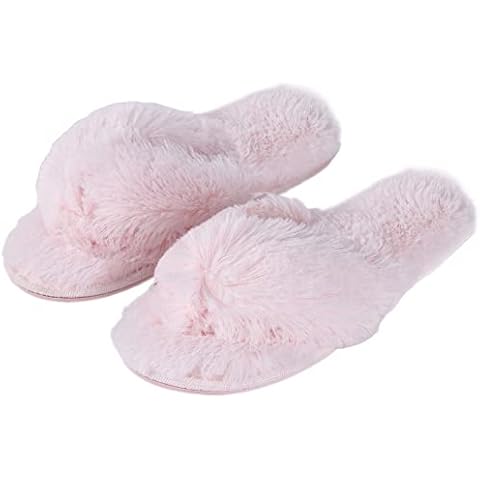Gohom Fuzzy Flip Flop Open Toed Slippers for Womens Furry Home Slippers Fluffy Slip on House Shoes Indoor Outdoor Slippers Pink Size 7-8 Cover
