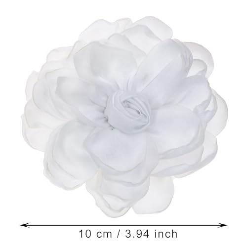 Image of Fabric Rose Flower Brooch Pin 4 Inch Large Handmade Satin Floral Lapel Pin for Women Girls Wedding Party Dance Dress Clothes Decoration