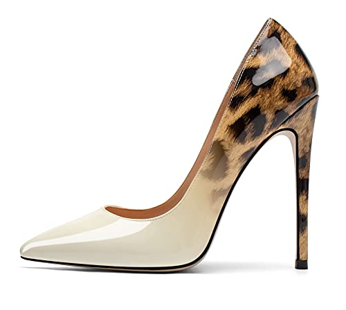 SAMMITOP Women Classic Pointed Toe High Heels Sexy Stiletto Pumps Leopard Office Lady Dress Shoes Size 4-13 White US8