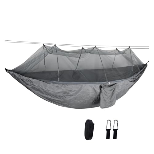 AWHZngE Lightweight Camping Hammock with Net Nylon Single Hammock 300kg Load Capacity for Outside Hiking Backpack Travel Backyard for Terrace, Outdoor(Grey)