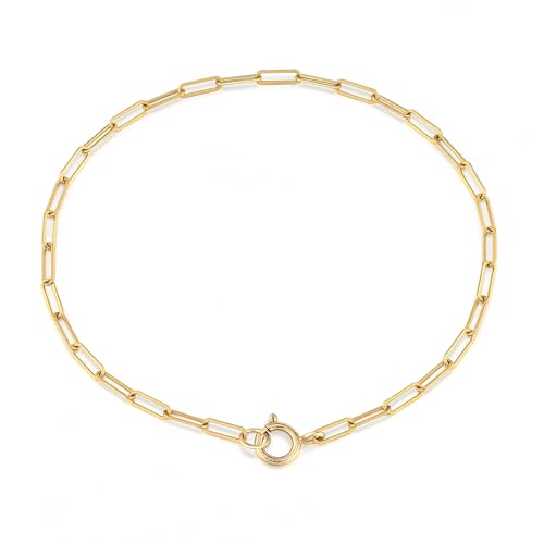 Luxmad 14K Gold Paperclip Bracelets Real Gold Rectangular Link Chain 2mm 6-7 Inches for Women Men Hypoallergenic Non-Tarnish Dainty Layering Minimalist Jewelry (6.5 inch)