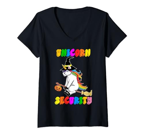 Halloween Dad Mom Daughter Adult Costume Unicorn Security V-Neck T-Shirt