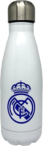 CyP Brands- Real Madrid- Botella de agua de acero, Bidón, Cantimplora, Cierre Hermético, 550 ml, Color blanco, Producto Oficial