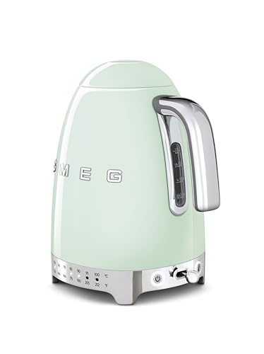 Image of SMEG Variable Temperature Electric Kettle 1.7L (7 Cup), Stainless Steel Tea & Coffee Kettle, Fast Boil, Adjustable Temp 122F-212F, Keep Warm, Auto Shut-Off, 360 Base, Retro Style-Pastel Green