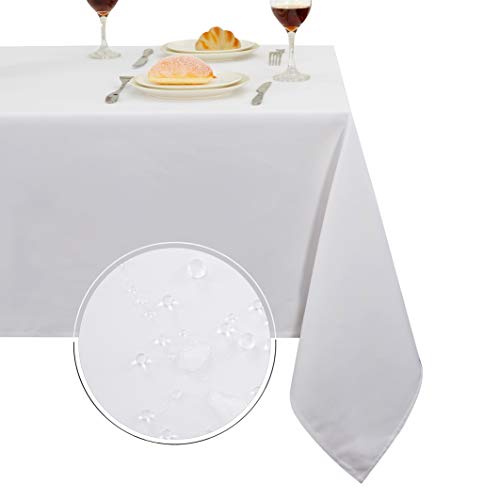 Image of Obstal 210GSM Rectangle Table Cloth, White, 52 x 70 Inch | Heavy Duty Water Resistance Microfiber Tablecloth, Decorative Fabric Table Cover for Outdoor and Indoor Use