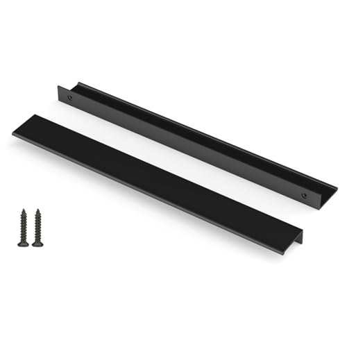 Image of Peaha 10 Pack Kitchen Cabinet Handles 14-15 /16 inch Black Drawer Pulls | Black Cabinet Handles Edge Finger Pulls for Cabinets Modern Hidden Aluminum Alloy Dresser Drawer Handles Closet Bedroom