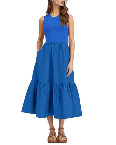 Image of ROYLAMP Women Casual Loose Sundress Sleeveless Smocked Tank Maxi Dress Summer Beach Tiered Long Dresses
