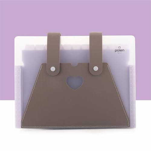 Image of Polen 13-Pocket Expanding File Folder with Handle Straps, Transparent Accordion Document Organizer with Heart-Cut Front Pocket for Certificates, Bills, Receipts & Office Documents.(Purple)