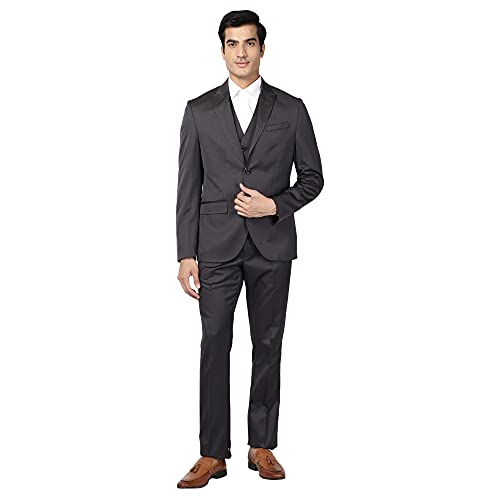 Image of Blackberrys Men Polyester Solid Slim Burgundy Peak Suit