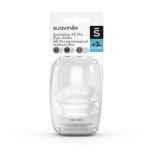 SUAVINEX Sx Pro Silicona Caudal M Medio + 3 meses 2 Unidades 307387, Transparente