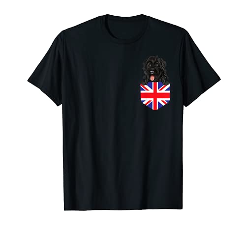 United Kingdom Flag Bouvier des Flandres Dog In Pocket T-Shirt, Black