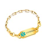 Pulseras de información médica de Acero Inoxidable Chapado en Oro - Pulsera de Cadena con Clip de Esmalte Blanco para Hombres y Mujeres YA5176