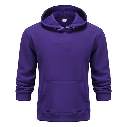 Maiyifu-GJ Pullover Hoodies for Men Classic Casual Solid Loose Fit Long Sleeve Hoodie Basic Lightweight Hooded Sweatshirt (Purple,Large)
