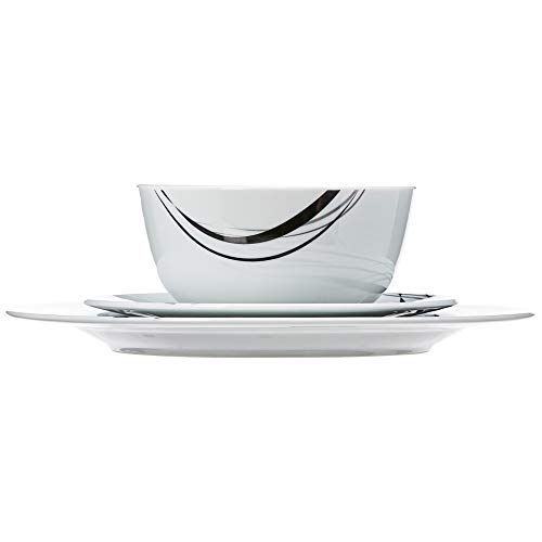AmazonBasics 18-Piece Kitchen Dinnerware Set, Plates, Dishes, Bowls, Service for 6, Half Moon