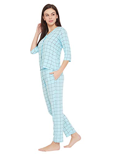 Image of Clovia Women's Rayon Classy Checks Printed Button Shirt & Pyjama Set