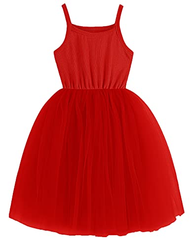 Image of GSVIBK Baby Girls Tutu Dress Sleeveless Toddler Cotton Tulle Skirt Princess Party Prom Dresses