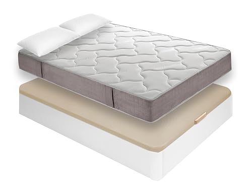 Mobelcenter, Pack Canapé y Colchón Neo Plus de 135x190 cm, Incluye Canapé de 135x190 cm en Blanco, Colchón Viscoelástico y Protector de 135 cm y 2 Almohadas de 70 cm (P0051)