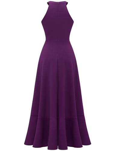 Image of Dressystar Womens 2026 Halter Slit Ruffle Wedding Guest Party Dress Elegant Maxi Long Sleeveless Formal Prom Cocktail Dresses