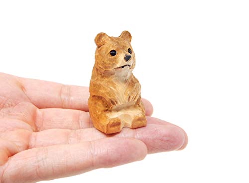 Selsela Brown Bear Handmade Wood Figurine Carved Sculpture Home Decor Miniature Grizzly Animal Art Statue Collectible