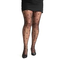 Plus Size Polka Dot Sheer Tights, Black Pattern, Women's Pantyhose