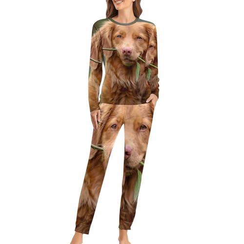 Pyjama femme manches longues pour ne plus avoir froid la nuit style chien et rose