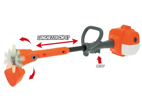 Teorema Giocattoli - TEO’S Teorema-Motorsense für Kinder, batteriebetrieben, mit Licht und Geräuschen, Teleskoparm, Länge 57 cm, Farbe Orange, Weiß, Grau, 80416
