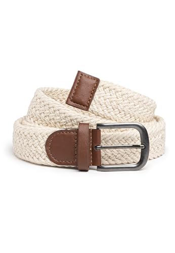 Amaci&Sons Unisex Damen & Herren geflochtener Stretchgürtel Flechtgürtel G1 Cremeweiß W34 (115cm)