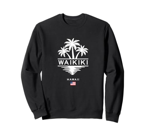 Waikiki Hawaii Bandera Americana Palmeras Recuerdo Hawaiano Sudadera