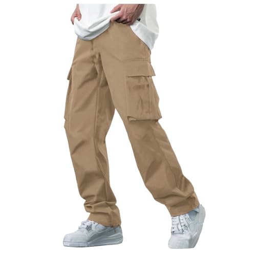 Casual Cargo Pants for Men Baggy Straight Leg Drawstring Elastic Waist Hiking Work Trousers Y2K Streetwear with Pockets
